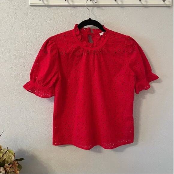 Madewell Embroidered Eyelet Ruffle-Neck Keyhole Top - Picture 2 of 7